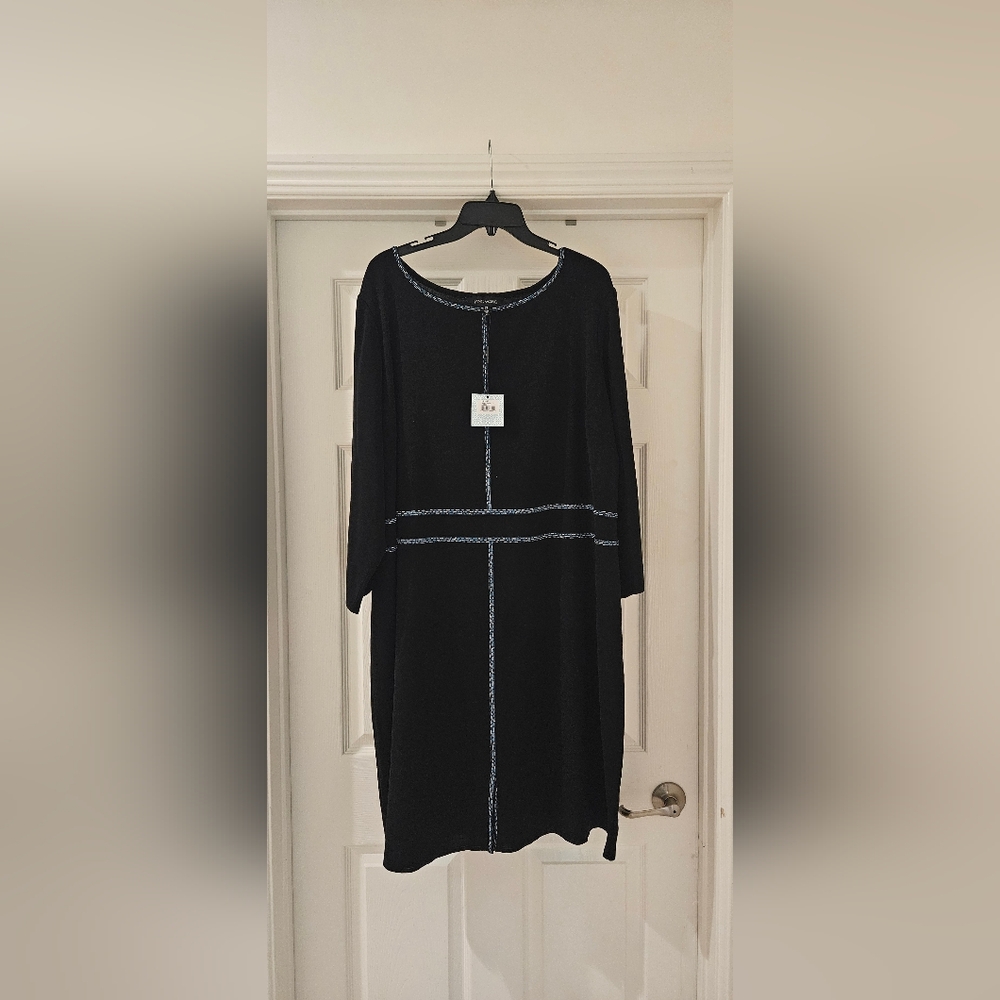 Ming Wang Black Knit Dress with Blue Trim